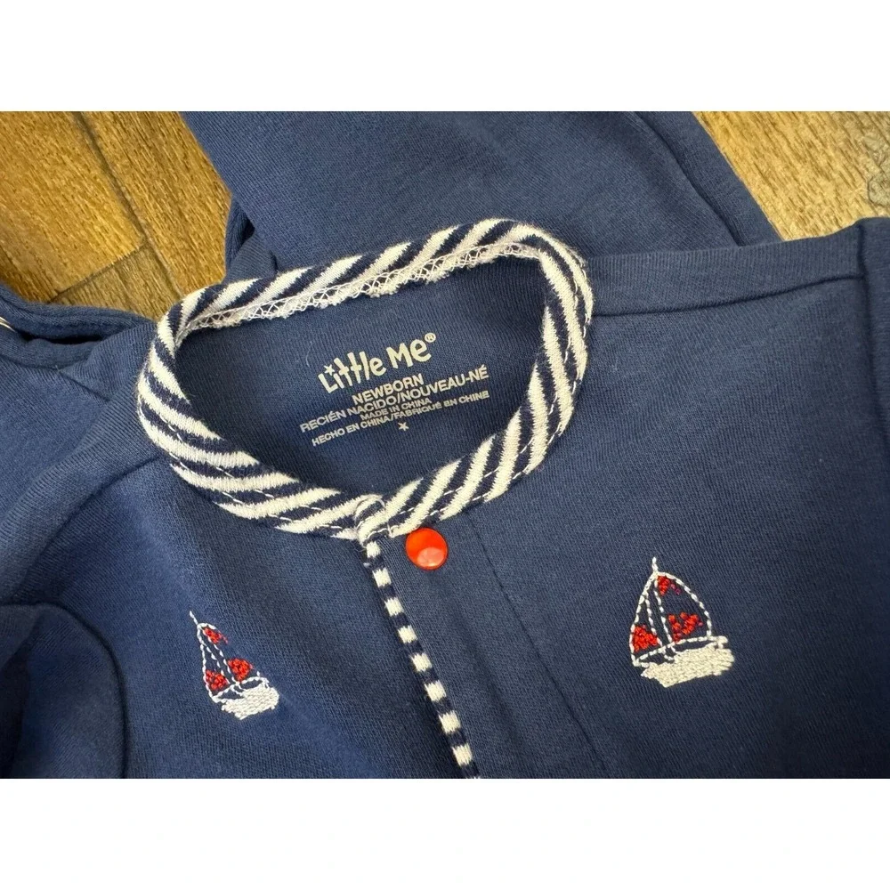 Little Me Newborn Baby Boy Sleeper Reborn Doll Sailboat‎ Embroidered Nautical